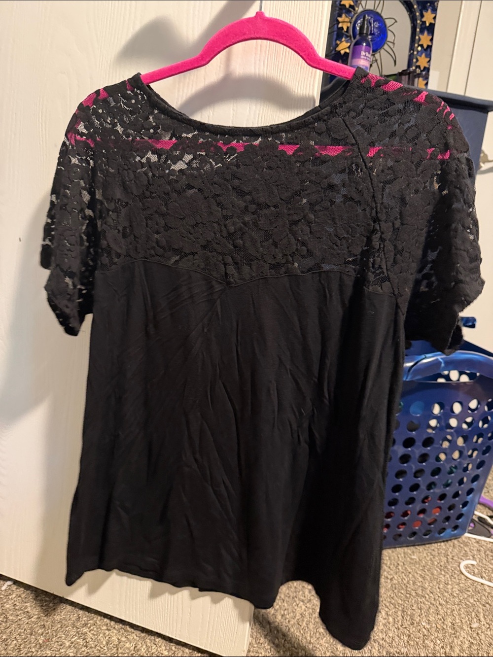 torrid Black Lace Yoke Short Sleeve Top
